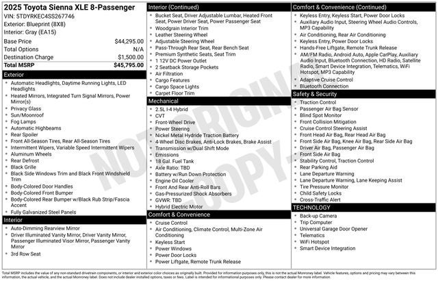 2025 Toyota Sienna XLE 8 Passenger