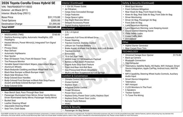 2026 Toyota Corolla Cross Hybrid SE