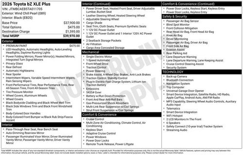 2026 Toyota bZ XLE Plus