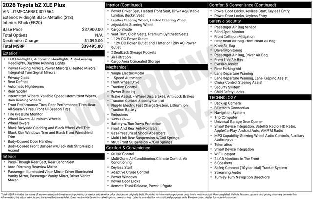 2026 Toyota bZ XLE Plus