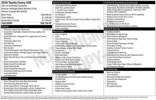 2026 Toyota Camry XSE