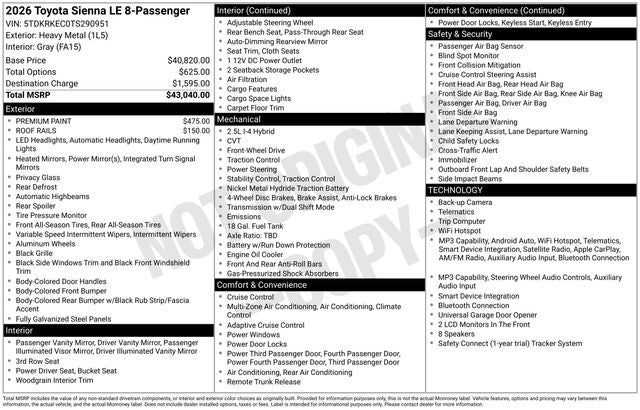2026 Toyota Sienna LE 8 Passenger